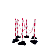 Set of chain posts | 6 posts, white / red | 10 m plastic chain | 10 connectives | with concrete-filled triangular palstic foot,side length 300 mmwhite / red